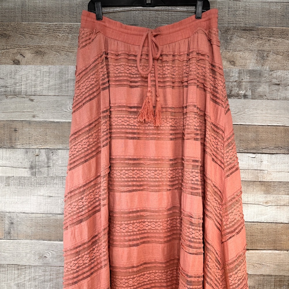 Torrid Coral Lace Maxi Skirt Drawstring Tassel Boho Festival Melon Size 1 US 1X